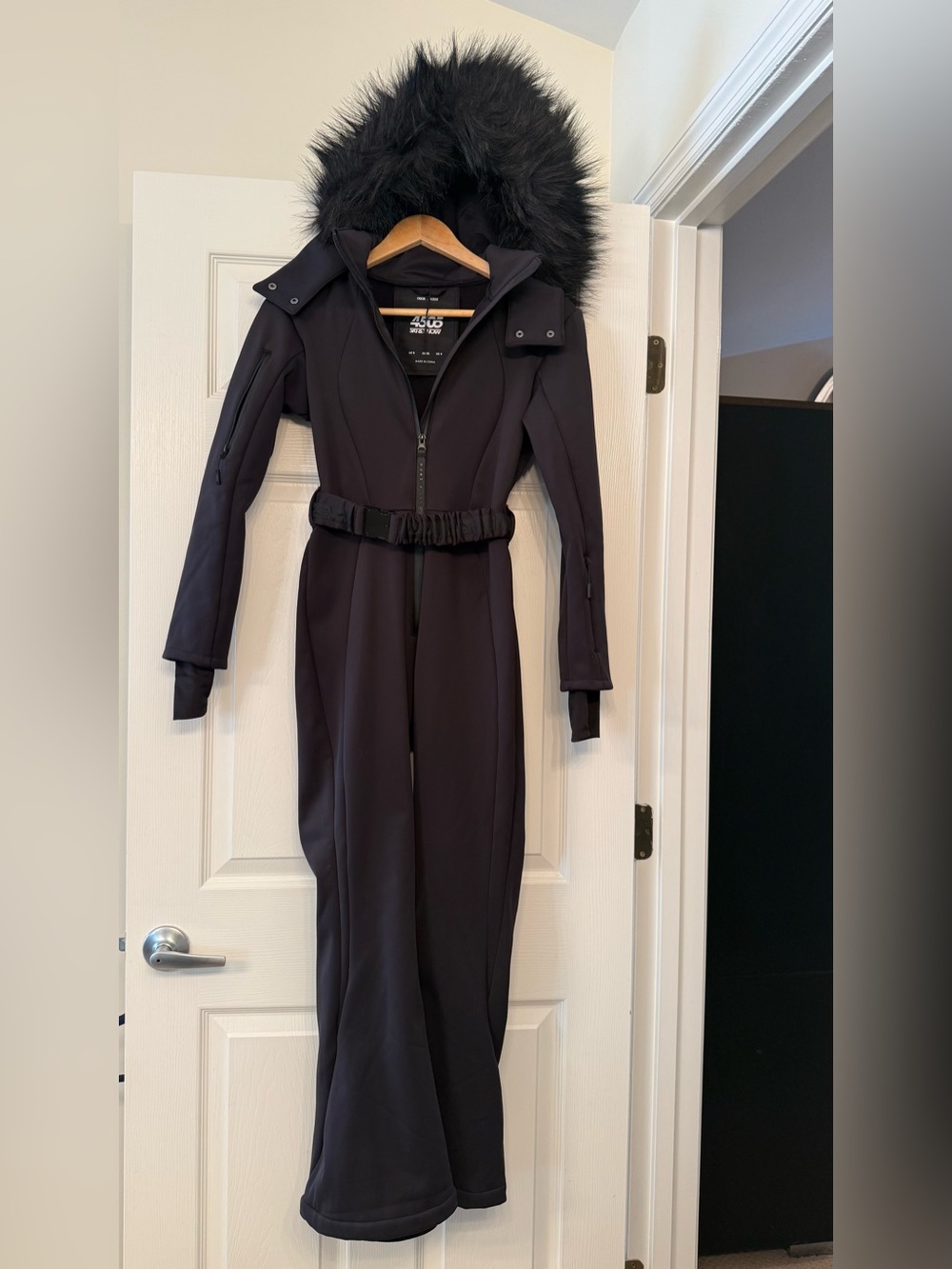 ASOS 4505 Ski Petite Black Hooded 4 Jumpsuit Faux-Fur Trim water repellent small